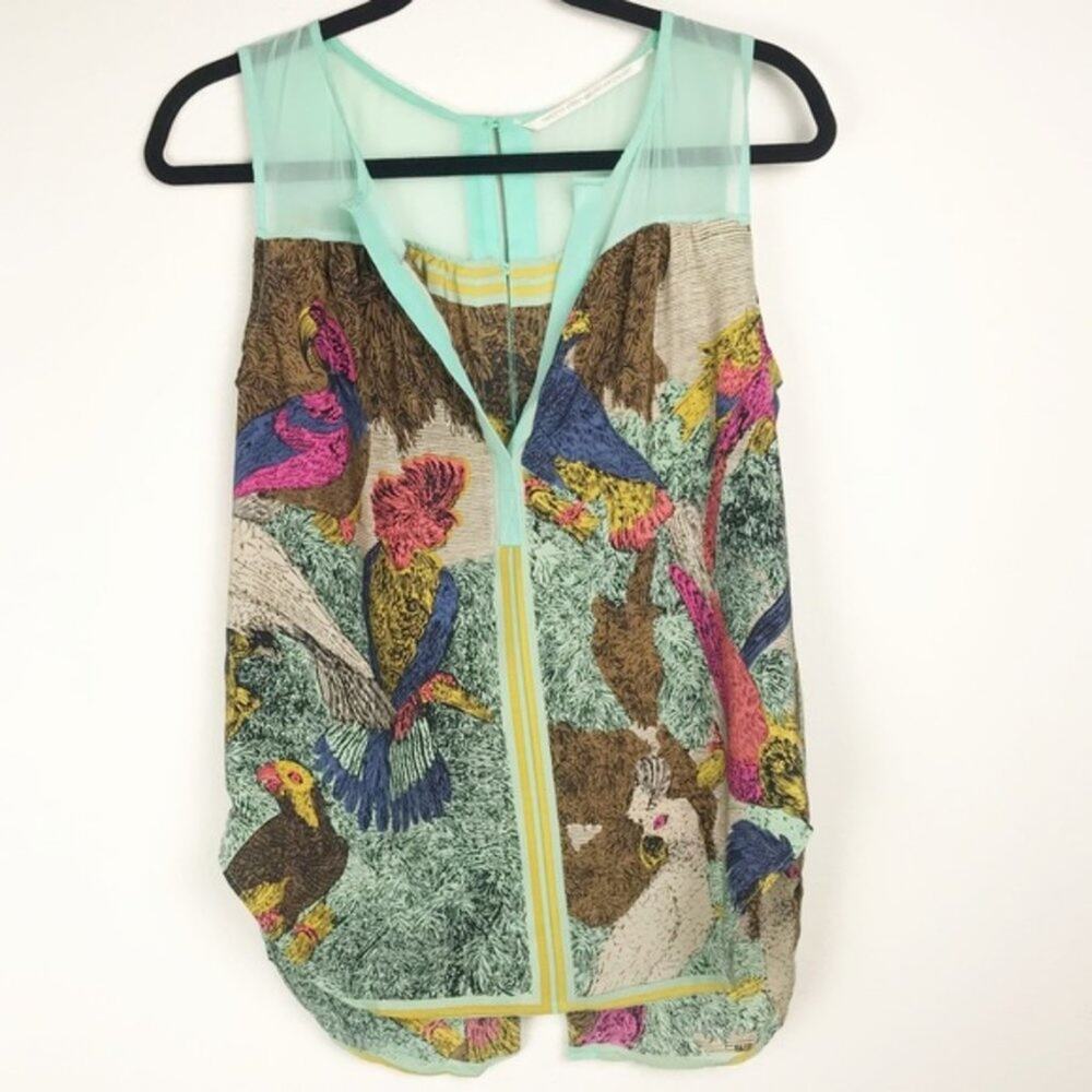 Anthropologie Cynthia Vincent Silk Parrot Tank Mediujm